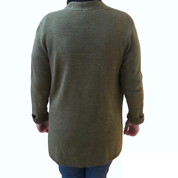 Libby Edelman Cardigan Green Open Front Pockets Applique Knit Sweater SMALL - Picture 4 of 11